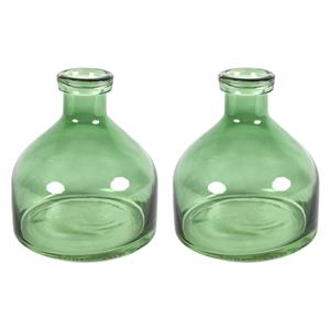 Countryfield Bloemenvaas Low Bottle - 2x - transparant groen - glas - D18 x H20 cm -