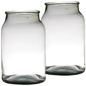 Set van 2x stuks bloemenvazen van gerecycled glas x 22 cm -