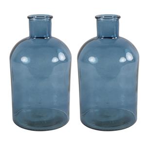 Countryfield Vaas - 2x stuks - zee blauw glas - fles - D17 x H31 cm -