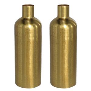 Gerim 2x stuks bloemenvaas flesvorm van metaal 30 x 10.5 cm kleur metallic goud -