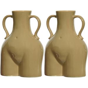 Decoris 2x body vazen - vrouwenlichaam - porselein - 14 x 11 x 21 cm - beige -