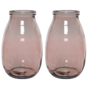 Decoris 3x stuks roze vazen/bloemenvazen van gerecycled glas 18 x 28 cm -