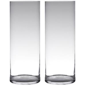 Set van 2x stuks transparante home-basics cylinder vorm vaas/vazen van glas 50 x 19 cm -