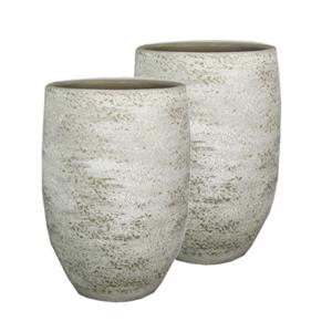 Floran Set van 2x stuks vazen of hoge plantenpotten van keramiek grijs/wit D26 cm en H40 cm -