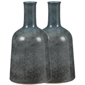 Mica Decorations Fles bloemenvazen 2 stuks van terracotta in het blauw shadow D22 en H35 cm -