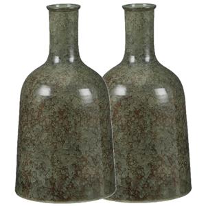 Mica Decorations Fles bloemenvazen 2 stuks van terracotta in het groen shadow D22 en H35 cm -