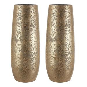 Mica Decorations Set van 2x stuks plantenpotten/bloemenvazen van keramiek in het flakes goud print 55 x 21 cm -