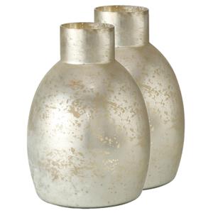 2x stuks antiek champagne gouden decoratieve bloemenvaas van glas 32 x 21 cm -