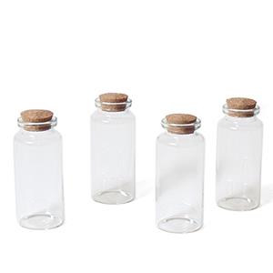 Gerim 4x Kleine transparante glazen flesjes met kurken dop ml -