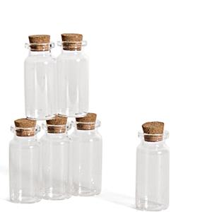 Gerim 6x Kleine transparante glazen hobby flesjes met kurken dop 10 ml -