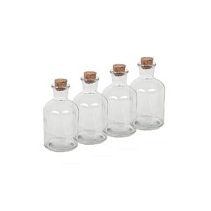 Merkloos 4x Transparante glazen flessen met kurken dop 125 ml -