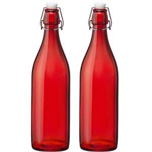 Set van 2x stuks rode giara flessen met beugeldop 30 cm van 1 liter -