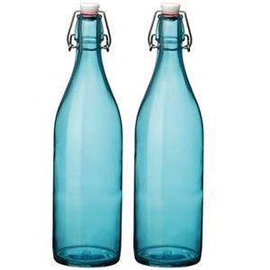 Set van 2x stuks turqouise giara flessen met beugeldop 30 cm van 1 liter -