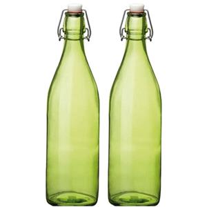 Set van 2x stuks groene giara flessen met beugeldop 30 cm van 1 liter -