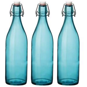 Set van 3x stuks turqouise giara flessen met beugeldop 30 cm van 1 liter -