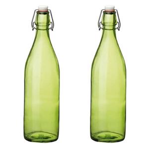 5x stuks groene giara flessen met beugeldop 30 cm van 1 liter -