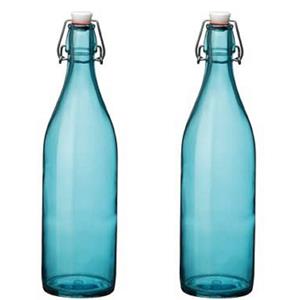 5x stuks turqouise giara flessen met beugeldop 30 cm van 1 liter -