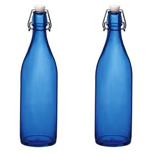 5x stuks blauwe giara flessen met beugeldop 30 cm van 1 liter -