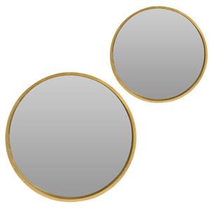 Spiegels set rond - 2x - goud - 30 cm + 50 cm - hout -