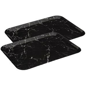 5five Set van 2x stuks dienbladen/serveer trays Marble - Melamine - zwart - 33 x 43 cm - rechthoek -