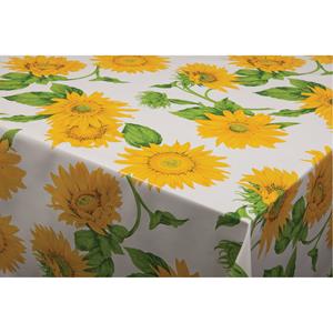 Bellatio Tafelzeil/tafelkleed wit met zonnebloemen print x 220 cm -