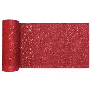 Santex Kerst thema tafelloper op rol - rood glitter - smal 18 x 500 cm - polyester -