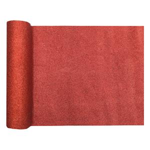 Santex Kerst thema tafelloper op rol - rood glitter - 28 x 300 cm - polyester -