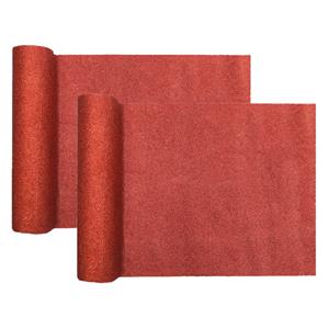 Santex Kerst thema tafelloper op rol - 2x - rood glitter - 28 x 300 cm - polyester -