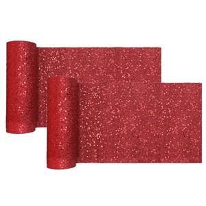 Santex Tafelloper op rol - 2x - rood glitter - smal 18 x 500 cm - polyester -
