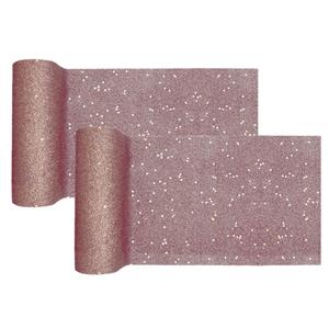 Santex Tafelloper op rol - 2x - rose goud glitter - smal 18 x 500 cm - polyester -