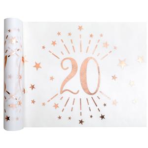 Santex Tafelloper op rol - 2x - 20 jaar verjaardag - wit/rose goud - 30 x 500 cm - polyester -