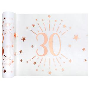 Santex Tafelloper op rol - 2x - 30 jaar verjaardag - wit/rose goud - 30 x 500 cm - polyester -