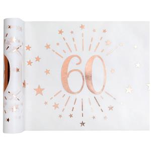 Santex Tafelloper op rol - 2x - 60 jaar verjaardag - wit/rose goud - 30 x 500 cm - polyester -