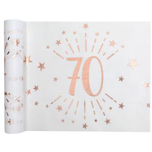 Santex Tafelloper op rol - 2x - 70 jaar verjaardag - wit/rose goud - 30 x 500 cm - polyester -