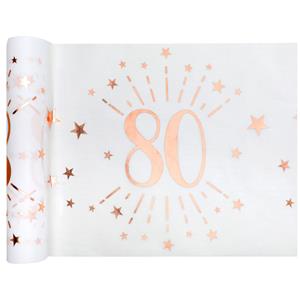 Santex Tafelloper op rol - 2x - 80 jaar verjaardag - wit/rose goud - 30 x 500 cm - polyester -