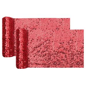 Santex Tafelloper op rol - 2x - rood pailletten - 30 x 300 cm - polyester -