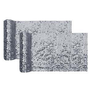 Santex Tafelloper op rol - 2x - zilver pailletten - 30 x 300 cm - polyester -