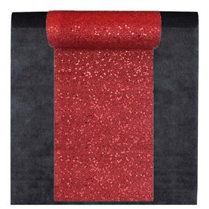 Santex Feest tafelkleed met glitter tafelloper - op rol - zwart/rood - 10 meter -