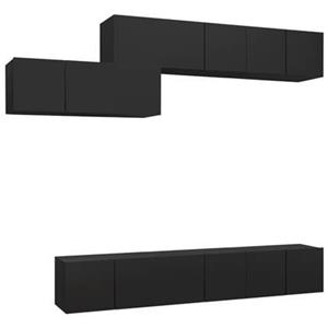 vidaXL Kleiderschrank 7-tlg TV-Schrank-Set Schwarz Spanplatte