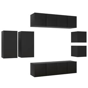 vidaXL TV-Schrank 8-tlg. TV-Schrank-Set Schwarz Holzwerkstoff (8-St)