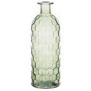 Bellatio Design Bloemenvaas - groen - transparant glas honingraat - D7 x H20 cm -