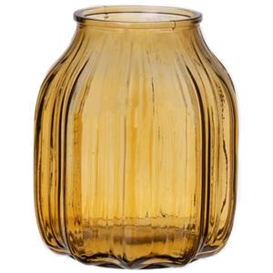Bellatio Bloemenvaas klein - geel - transparant glas - D14 x H16 cm -