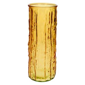 Bellatio Design Bloemenvaas - geel/goud- transparant glas - D10 x H25 cm -