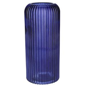 Bellatio Design Bloemenvaas - donkerblauw - transparant glas - D9 x H20 cm -