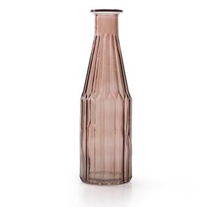 Jodeco Bloemenvaas Marseille - Fles model - glas - roze - H25 x D7 cm -