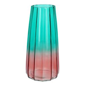 Bellatio Design Bloemenvaas - blauw/roze - transparant glas - D10 x H21 cm -