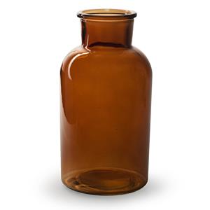 Jodeco Bloemenvaas - mahonie bruin/transparant glas - H20 x D10 cm -