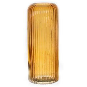 Bellatio Bloemenvaas - okergeel - transparant glas - D10 x H25 cm -