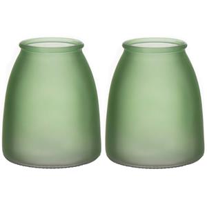 Bellatio Bloemenvaas - 2x - groen - mat glas - D13 x H15 cm -