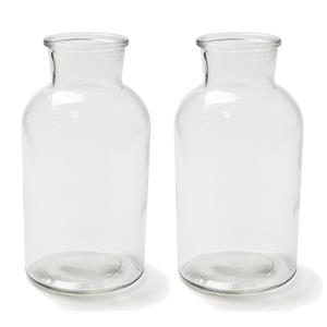 Set van 2x stuks transparante melkbus vaas/vazen van glas 10 x 20 cm -